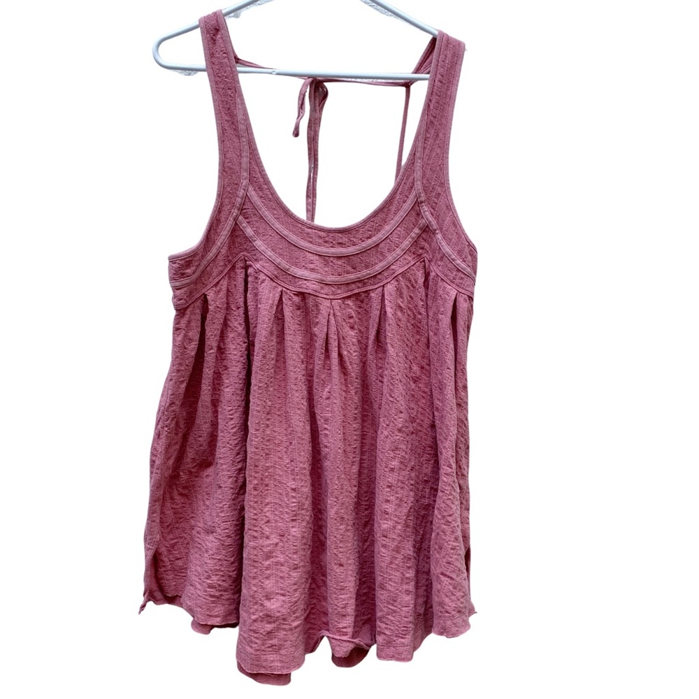Free People XS oversize mini dress blush pink tie back flowy boho festival